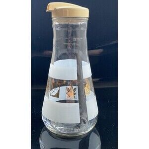 Vintage E-Z Por Corp. Glass Pitcher Carafe Gold Leaf Design Frosted 10"